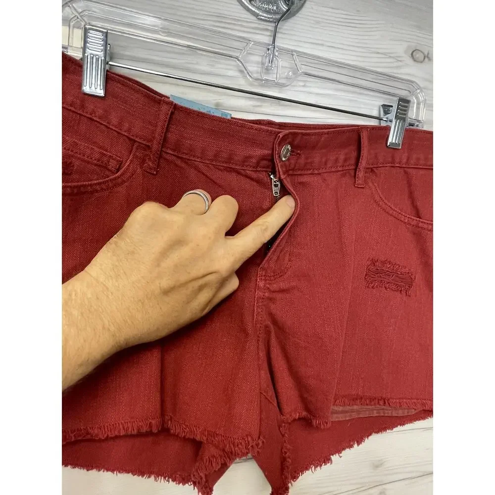 Old Navy Womens 10 Red Cutoff Distressed Shorts Frayed Hem‎ Cotton Sick Beets